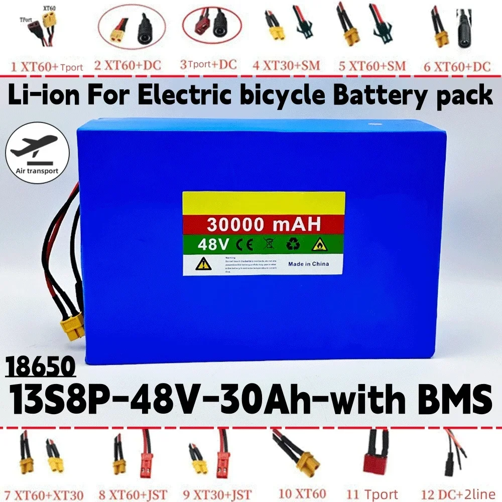 48V 30000mAh 18650 13S8P Lithium Battery Pack 2000W Battery Built-in BMS Suitable for Electric Bicycles Scooters Small Motorcycl