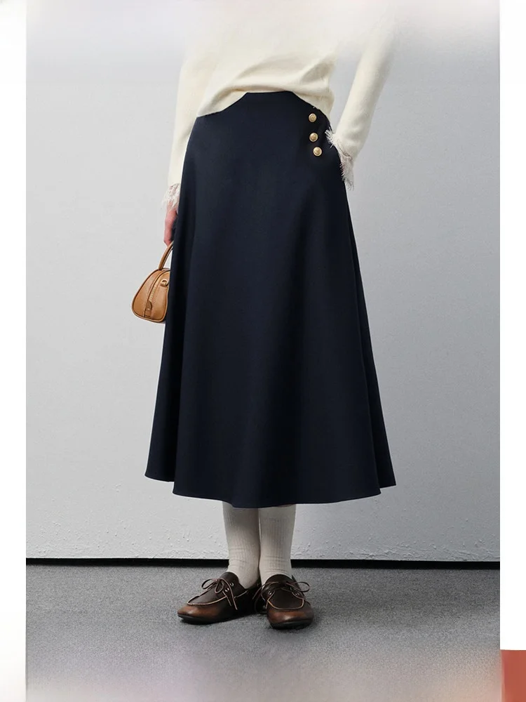 

Юбка миди А-силуэта с высокой талией, свободного кроя, повседневная, весенняя, синяя, длинная, драпированная, для женщин больших размеров, подходит для фигуры типа «груша»