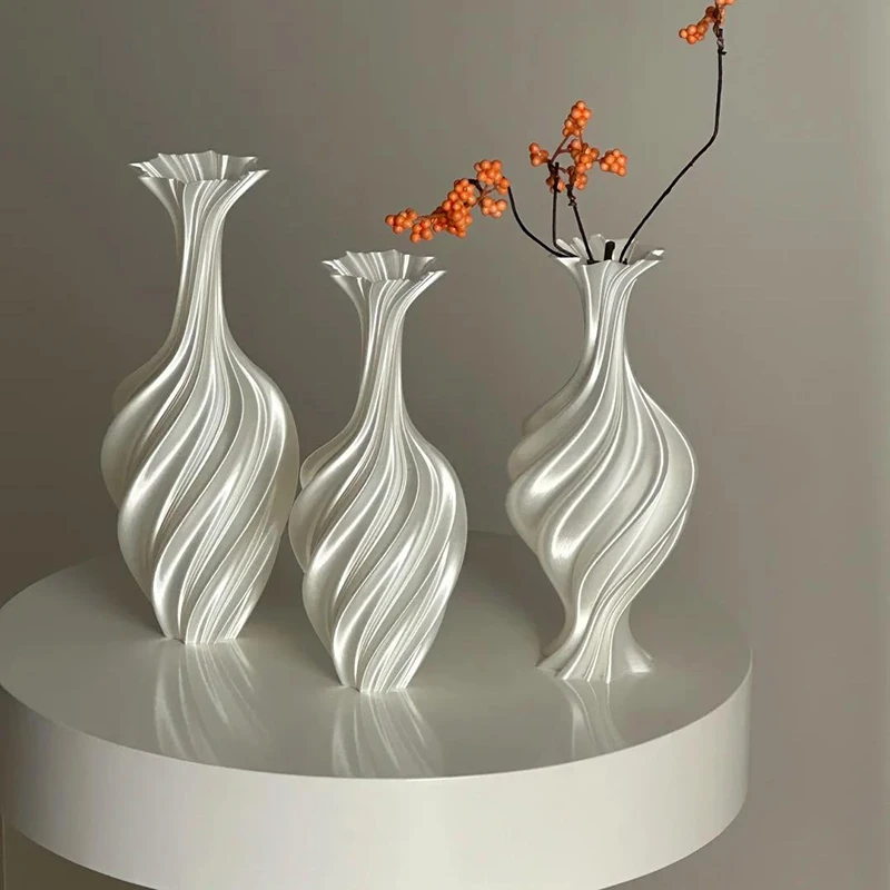 3d Printed Vase Modern Style Flower Vase with Swirl Pattern Aesthetic Floral Display Vase for Living Room Desktop Decor