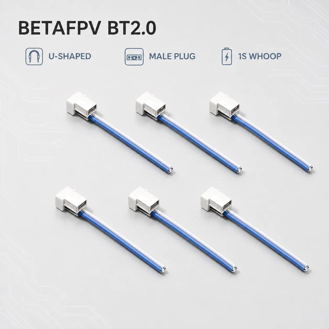 BETAFPV BT2.0 U Cable Pigtail 6PCS 40mm 22AWG Male Power Connector For 1S Brushless Tiny Whoop FPV Drone PH2.0 Upgrade 15A Burst