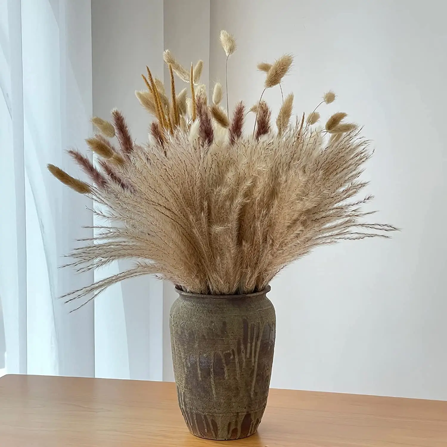 120PCS Dried Pampas Grass Contains Bunny Tails Dried Flowers Reed Grass Bouquet for Wedding Boho Flowers Home Table Decor Pampa