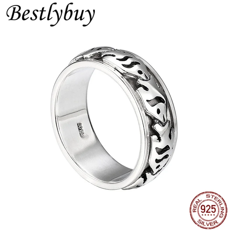 

NEW 925 Sterling Silver Vintage Personality Small Fish Rotatable Men's Ring Fashion Jewelry Gift