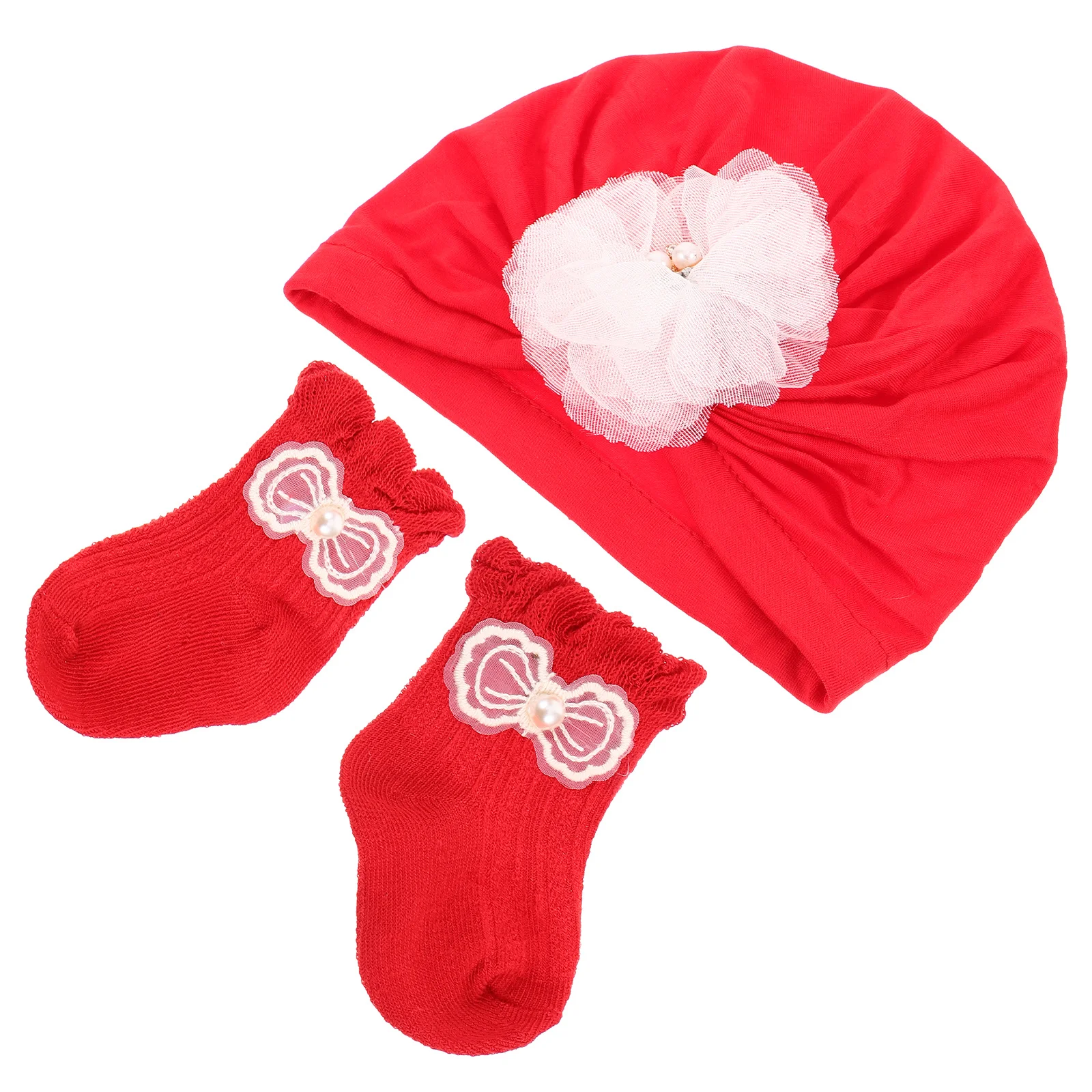 

1Set Infant Girl Hat and Socks Set Newborn Cotton Soft Comfortable Lightweight Warm Fine Texture Exquisite Workmanship for Daily