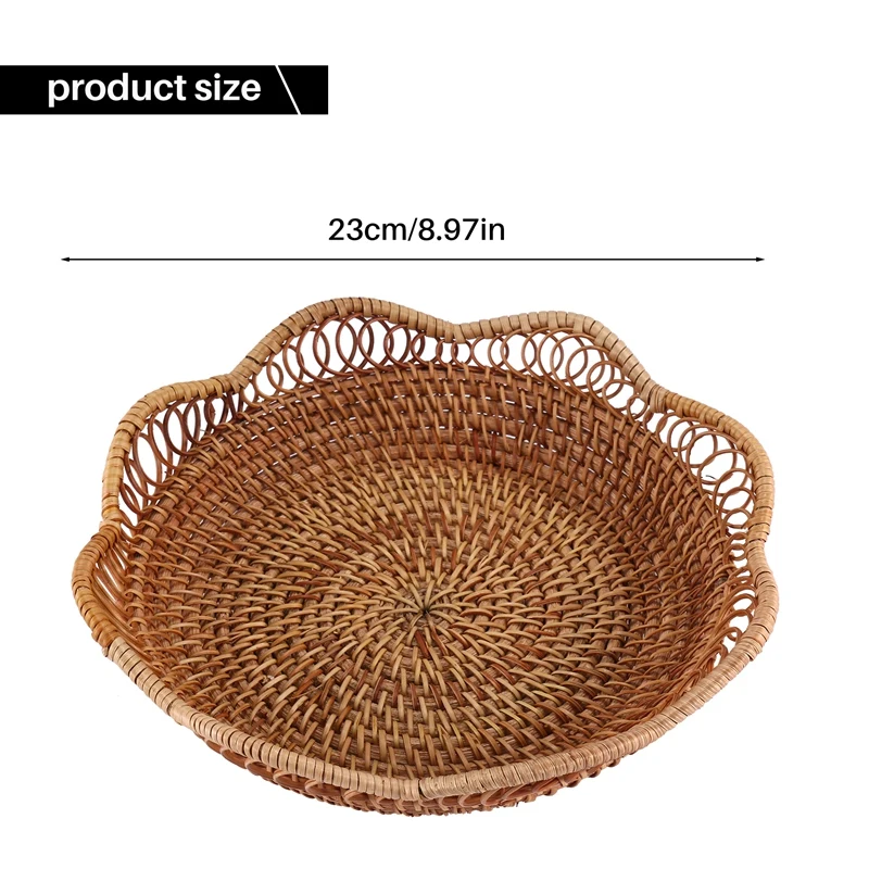 Hand-Woven Rattan Storage Basket Fruit Basket Wicker Woven Tray Restaurant Small Container Home Decoration