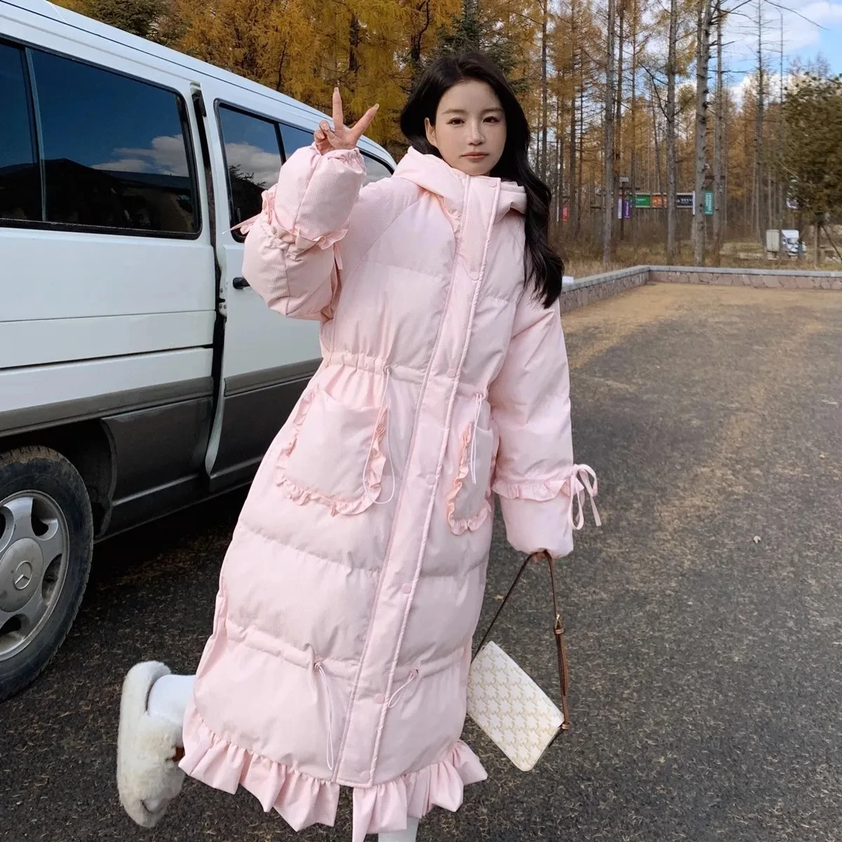 

Winter Jacket Womens New Duck Jackets Korean Thick Warm White Duck Coat Hooded Loose Long Parka Female Winter Outerwear