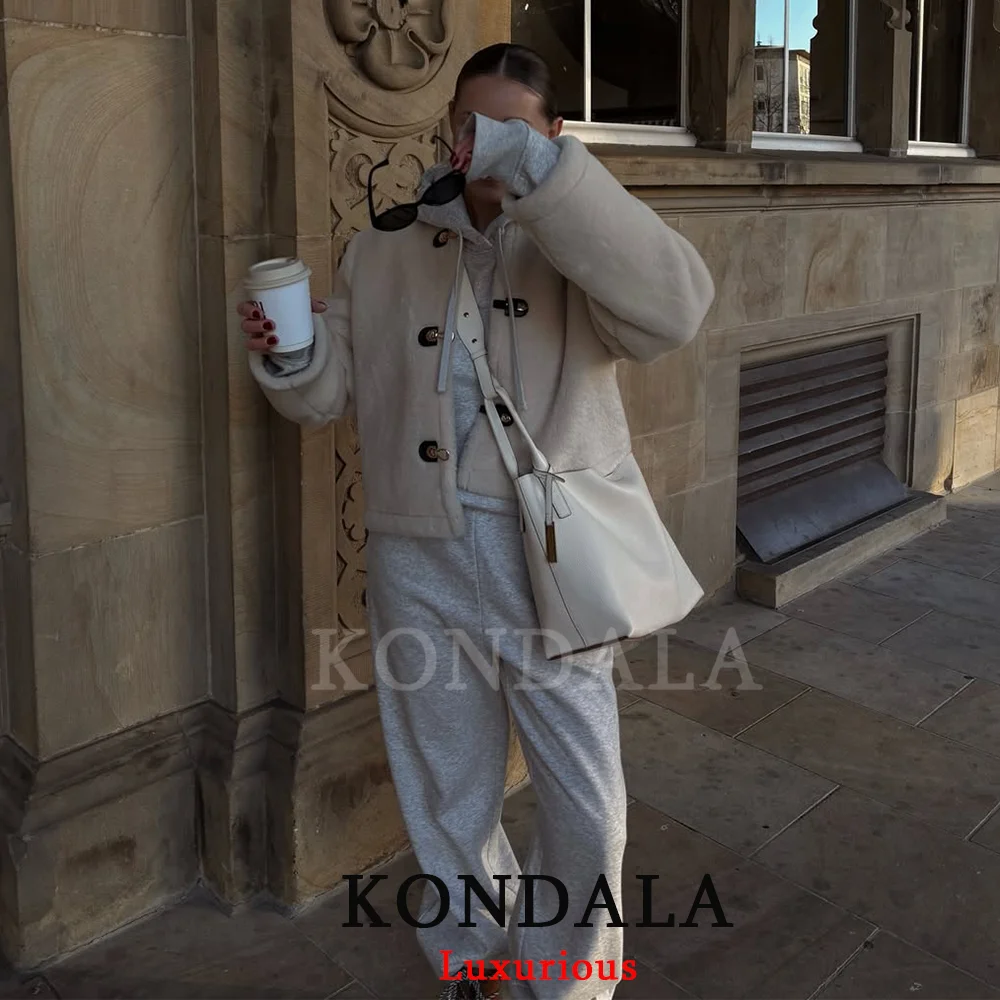 KONDALA décontracté Chic fourrure vestes femmes à manches longues boutons manteaux amples mode 2026 printemps Streetwear Y2K fille vêtements d'extérieur