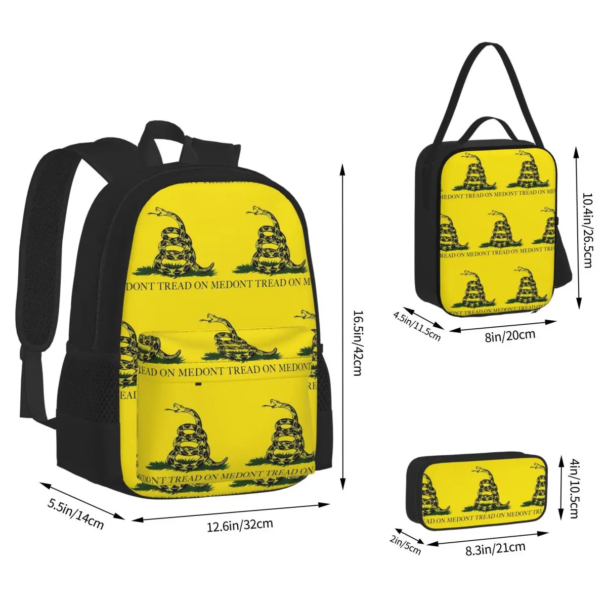 Gadsden Don't Tread On Me Flag Backpacks Boys Girls Bookbag School Bags Children Rucksack Lunch Bag Pen Bag Three-Piece Set