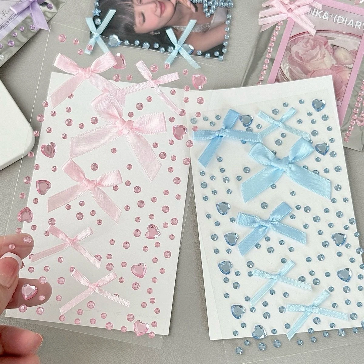 Heart Rhinestone Sticker Lace Bow DIY Handbook Phone Decals Diamond Stickers Children Korean Stickers Aesthetics