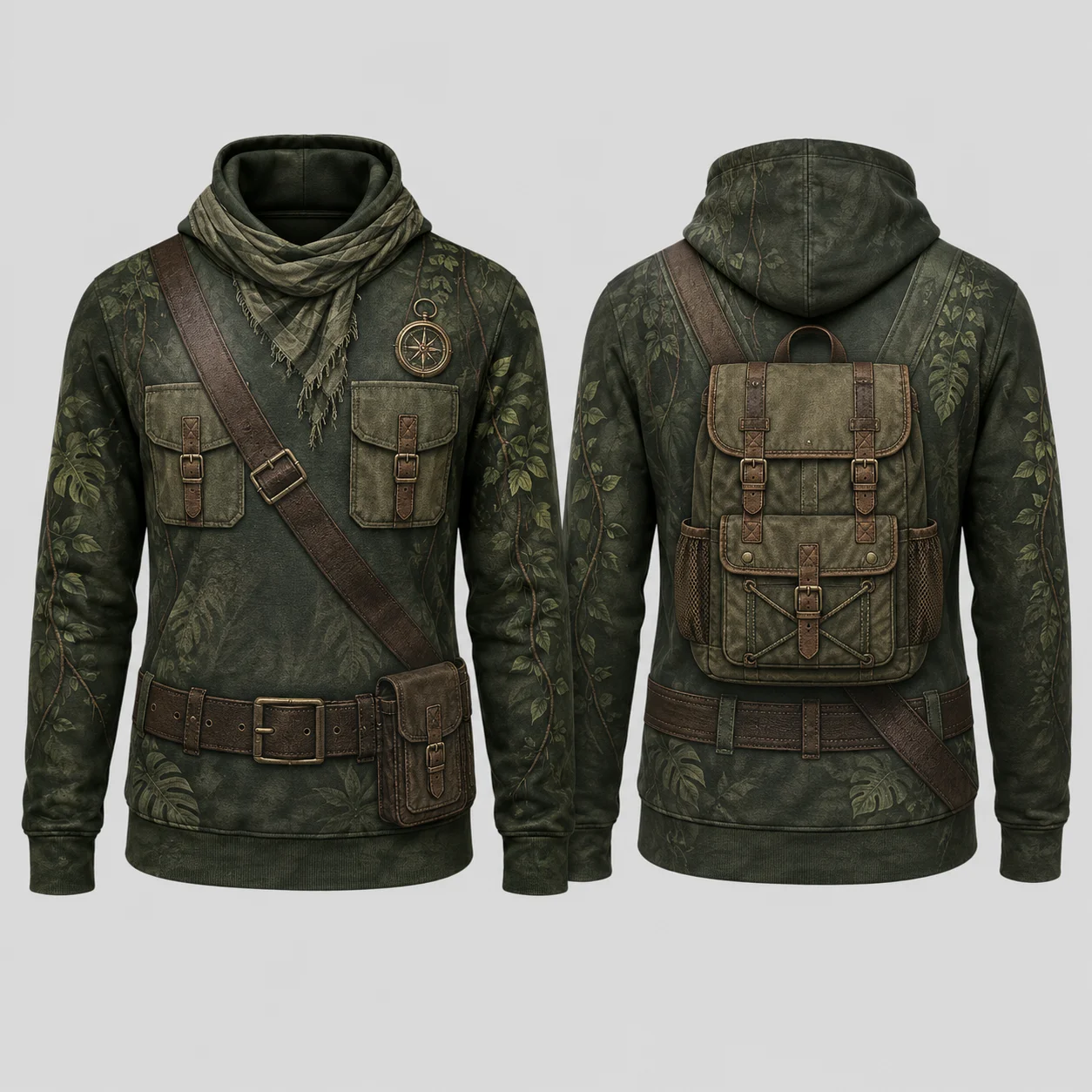 2027 Vintage Tactical Explorer Hoodie Men Olive Green 3D Sublimation Print Flat Graphic Pullover Sweatshirt Outdoor Streetwear