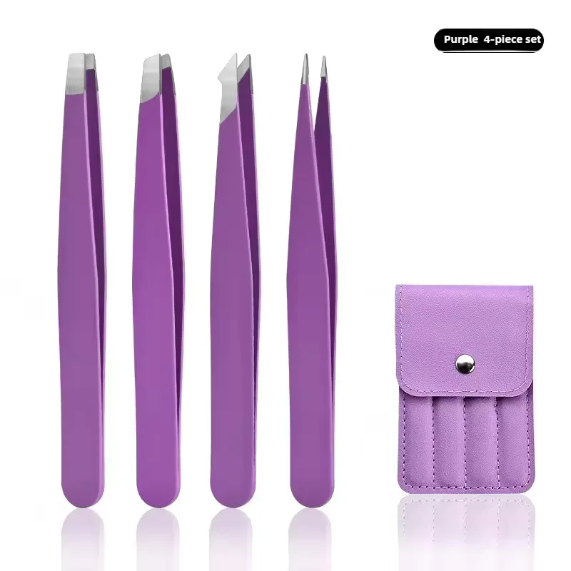 ステンレスピンセット4本セット |   まつげ移植、眉毛整形、脱毛に適した紫色のメイク道具
