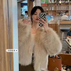 เสื้อขนสัตว์Fauxเสื้อผ้าสตรี2024ใหม่แฟชั่นสบายๆเลียนแบบFox Fur Coatหญิงสั้นหลวมสบายฤดูหนาวแจ็คเก็ต