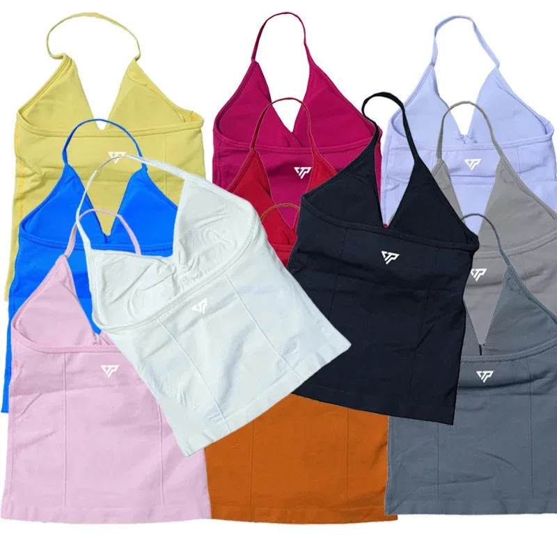 

Высококачественный спортивный костюм для фитнеса, йоги, жилет для шеи, чашка для фитнеса, длинный жилет на бретельках, однотонная плотная эластичная спортивная одежда