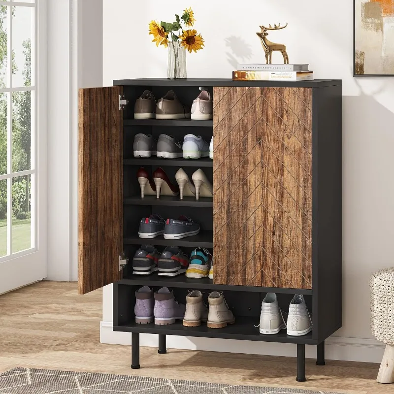 Shoe Cabinet, 18 Pair Shoe Rack Organizer Cabinet with Door, 6-Tier Modern Shoe Storage Cabinet with Shelves