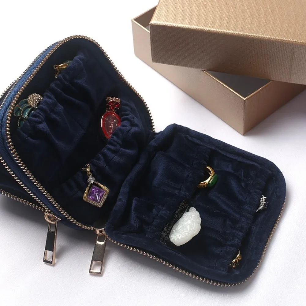 Double Layer Jewelry Pouch for Travel Soft Velvet Small Jewelry Organizer with Separate Compartments Portable Jewelry Case