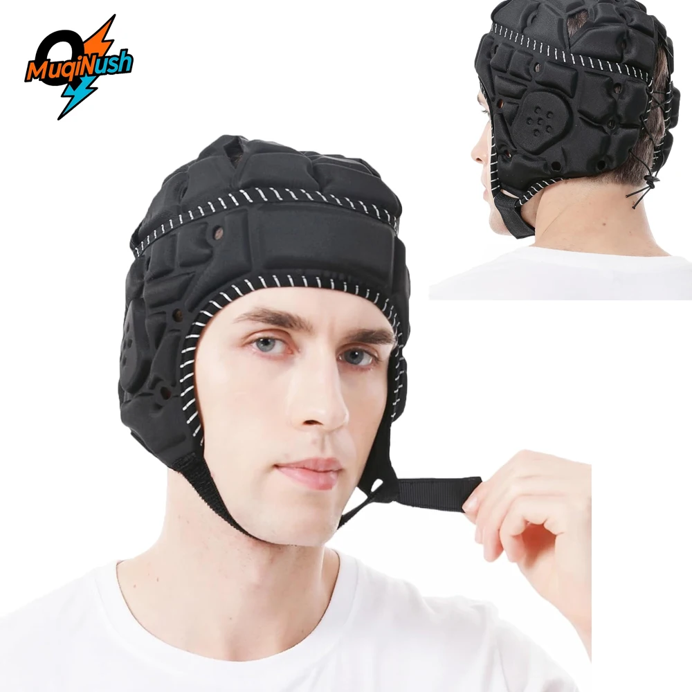 

MuqiNush Adjustable Sports Head Guard with Reflective Strips,Protective Headgear for Rugby,Soccer,Contact Sports Training