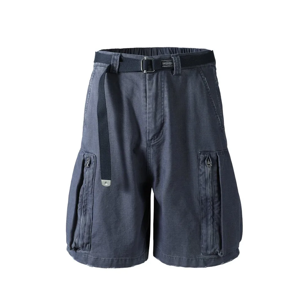MWJLPWQ Cargo Shorts With Webbing Belt Side Zip Pockets Elastic Waist Raw Hem Loose Fit Men Outdoor Daily Street Wear 16797