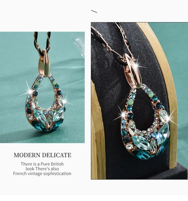 ウォータードロップクリスタルセーターチェーンロングネックレス、多用途、ハイエンドバロックネックレス