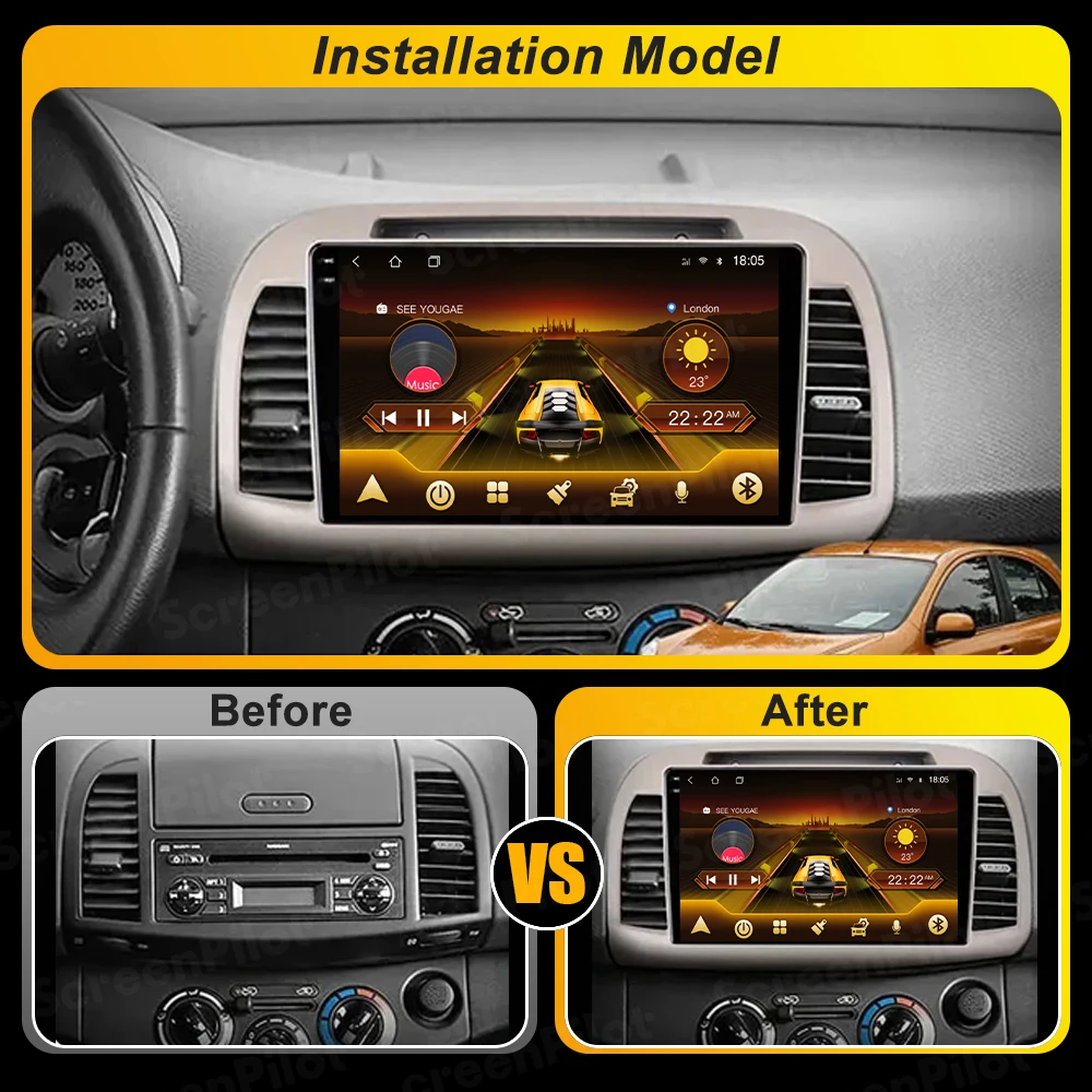 For Nissan March Micra K12 2002-2005 2006-2010 Android 16 Multimedia Video Player  Carplay Intelligent System Touch Screen - view 4