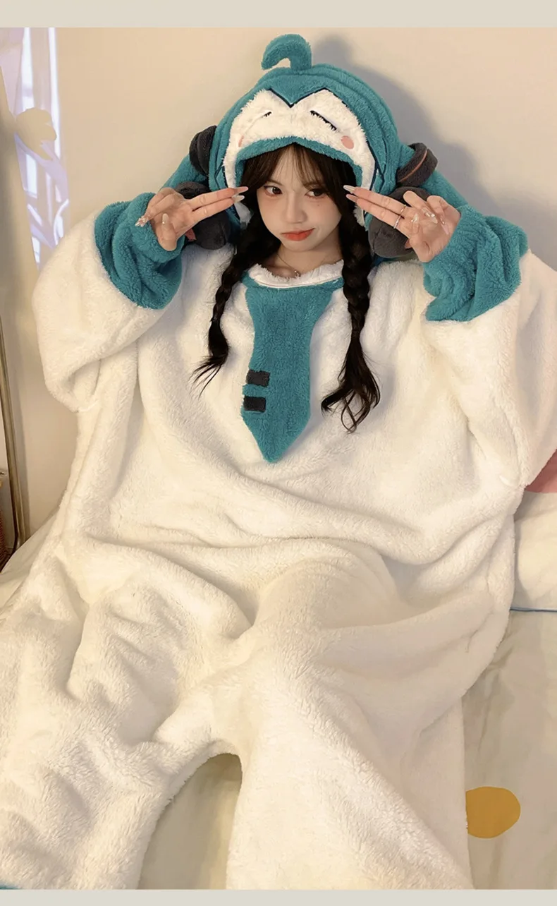 2024 Hot Cute Hatsune Miku Cosplay Costume Series Coral Velvet Pajamas Winter Thickened Warm Couple Fun Home Clot