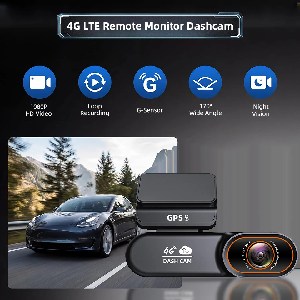 E-ACE 4G LTE DashCam With Built-in SIM Card Remote Live View 24/7 Parking Monitor GPS Track 2-Way Audio For Fleet Safety Monitor