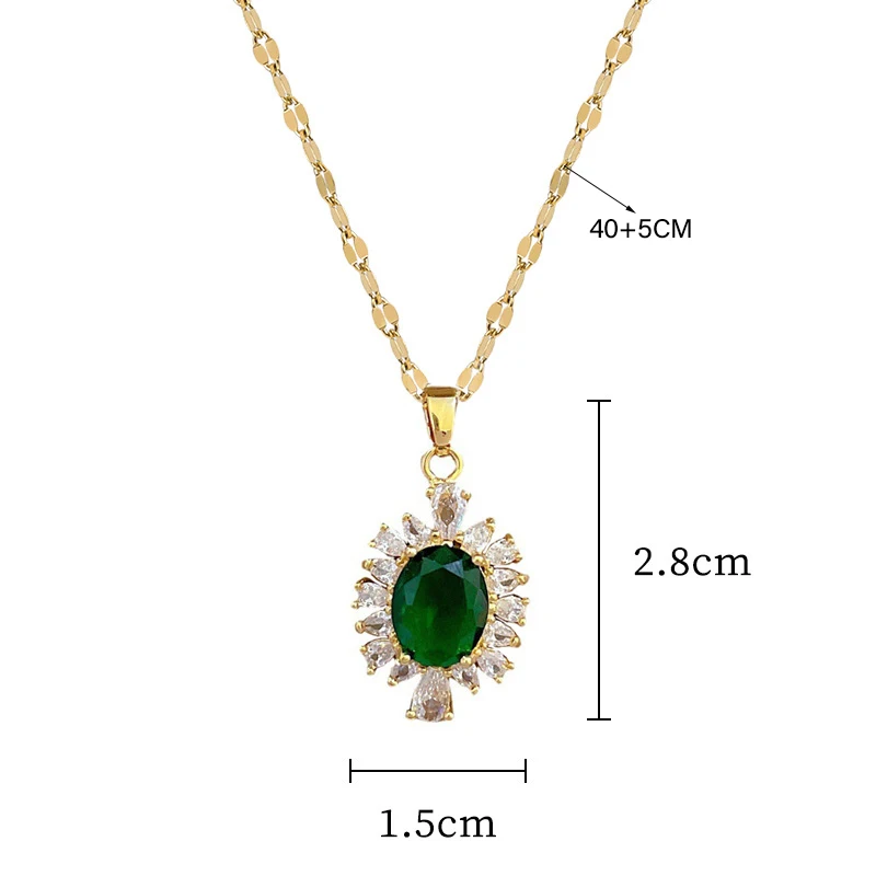 DIEYURO 316L Stainless Steel Green Crystal Flowers Charm Necklace Earrings For Women Girl New Trendy Jewelry Set Gift Party