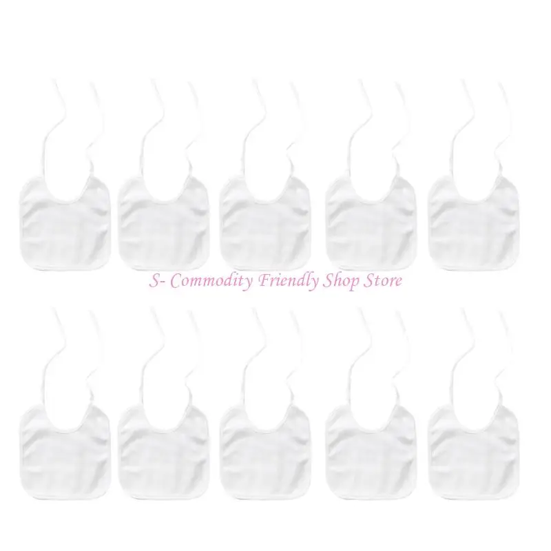 

85AE Pack of 10pcs White Cotton Baby Bibs for Painting DIY Sublimation Blank Burp Cloths Infant Shower Gift for Boys Girls