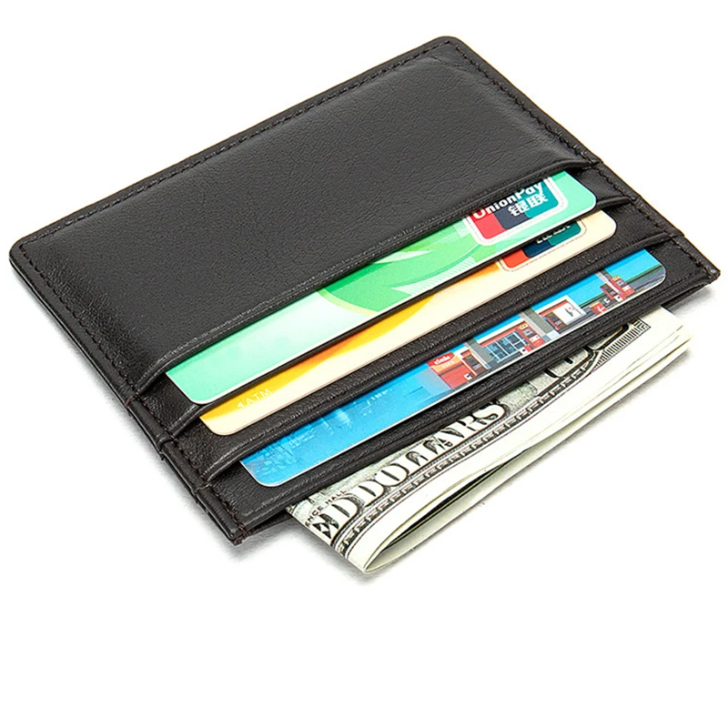 Genuine Leather ID Card Holder Solid Color Bank Credit Card Container Multi Slot Women Men Business Card Case Slim