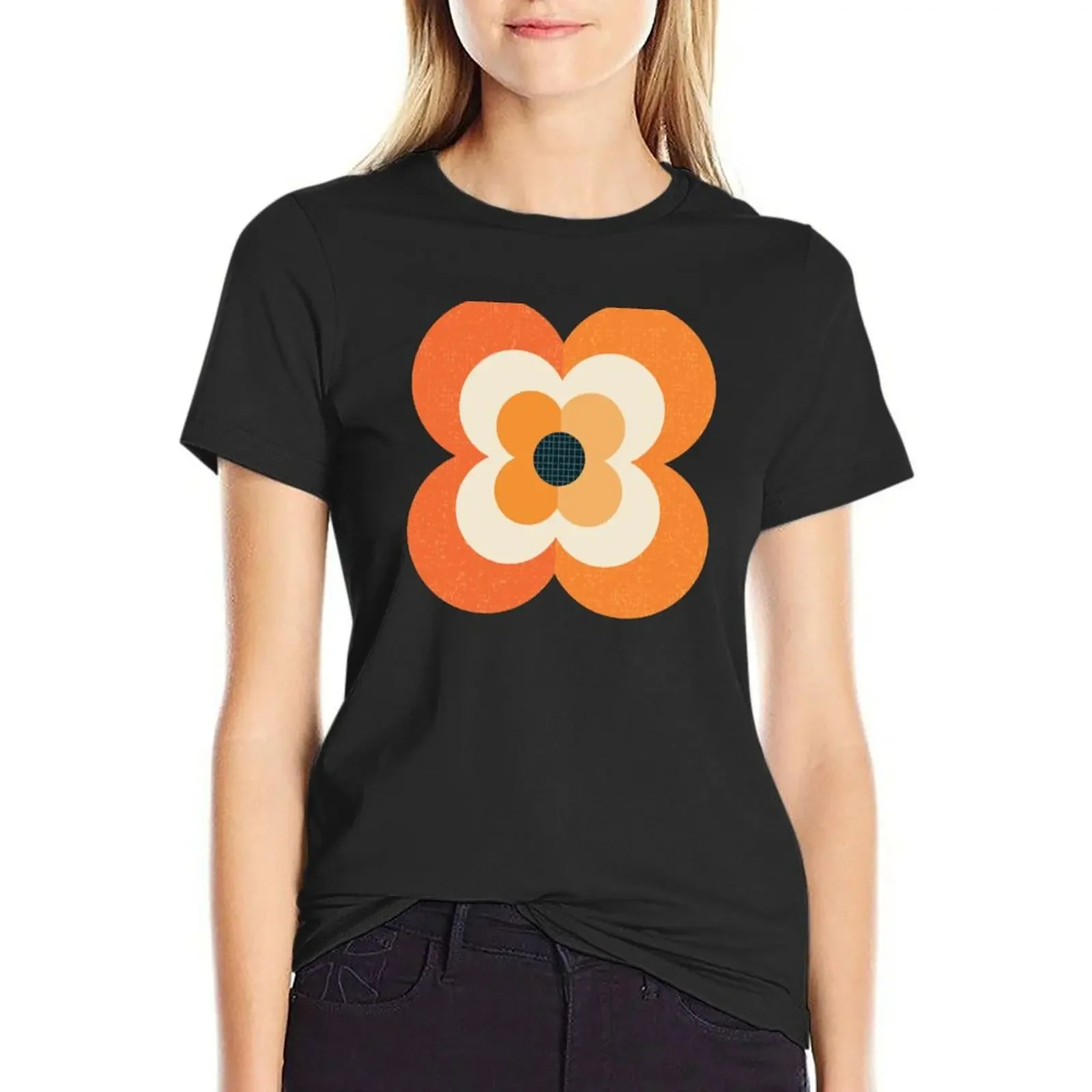 

Retro Flowers - Orange and Charcoal T-shirt funny animal print shirt for girls womans clothing