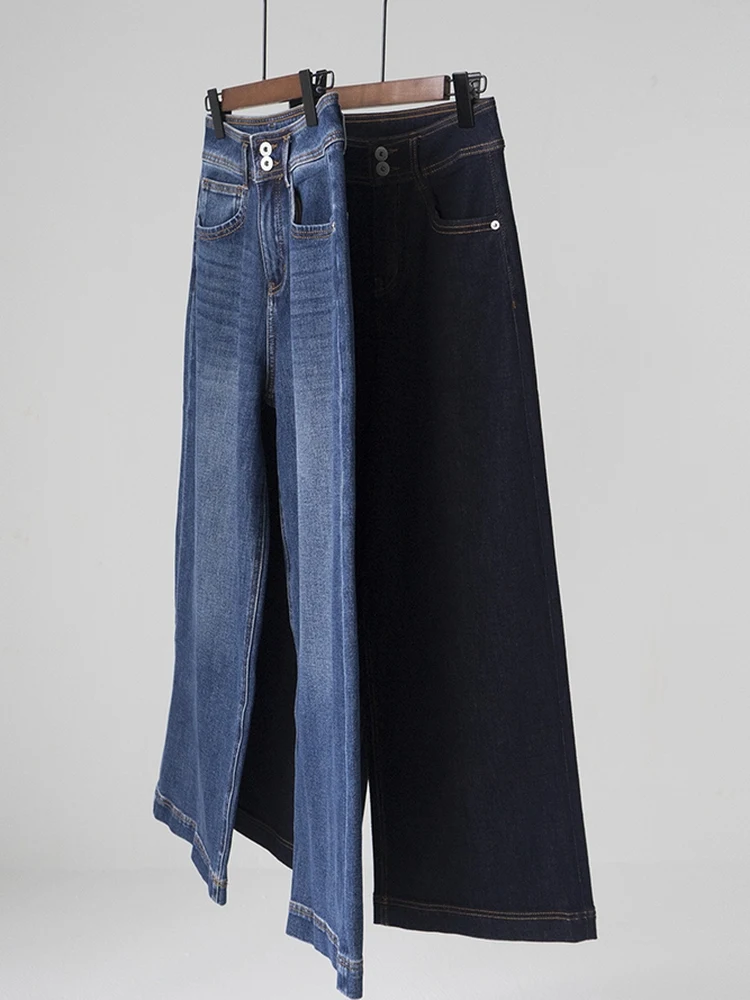 

Широкие прямые джинсы с высокой талией, джинсовая ткань, износостойкая застежка-молния, осенний сезон, женские модные нейтральные джинсы