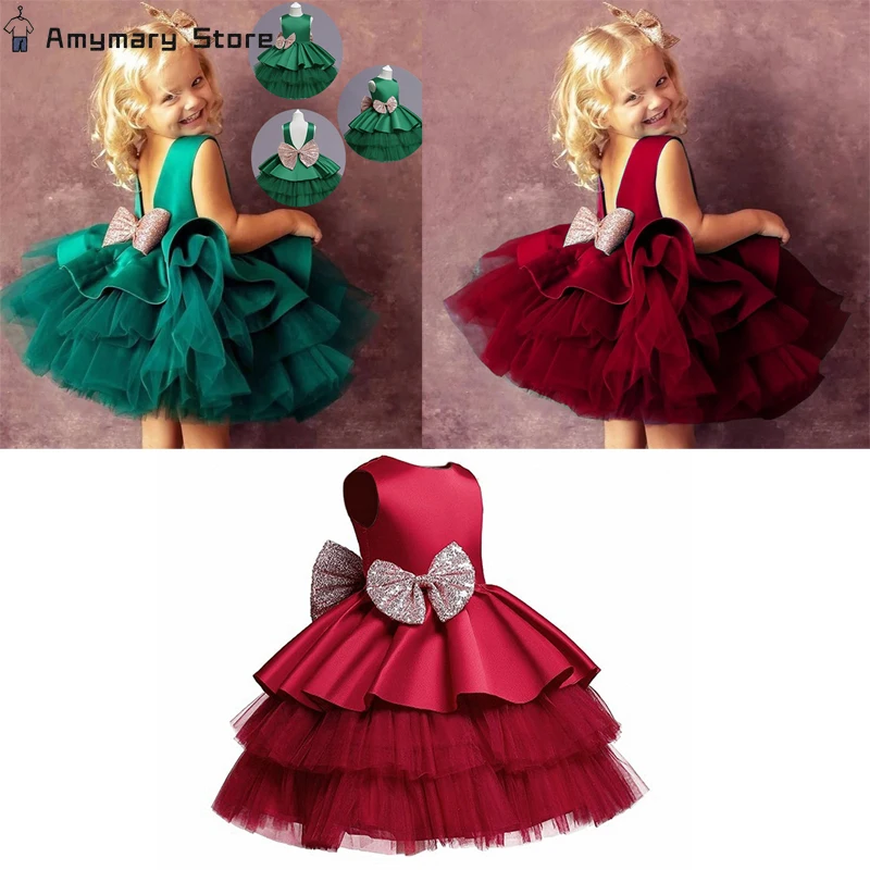 

New Girls Bow Princess Dress Fashion Solid Color Gauze Cake Fairy Fluffy Dress Holiday Wedding Party Flower Girl Dress Skirt