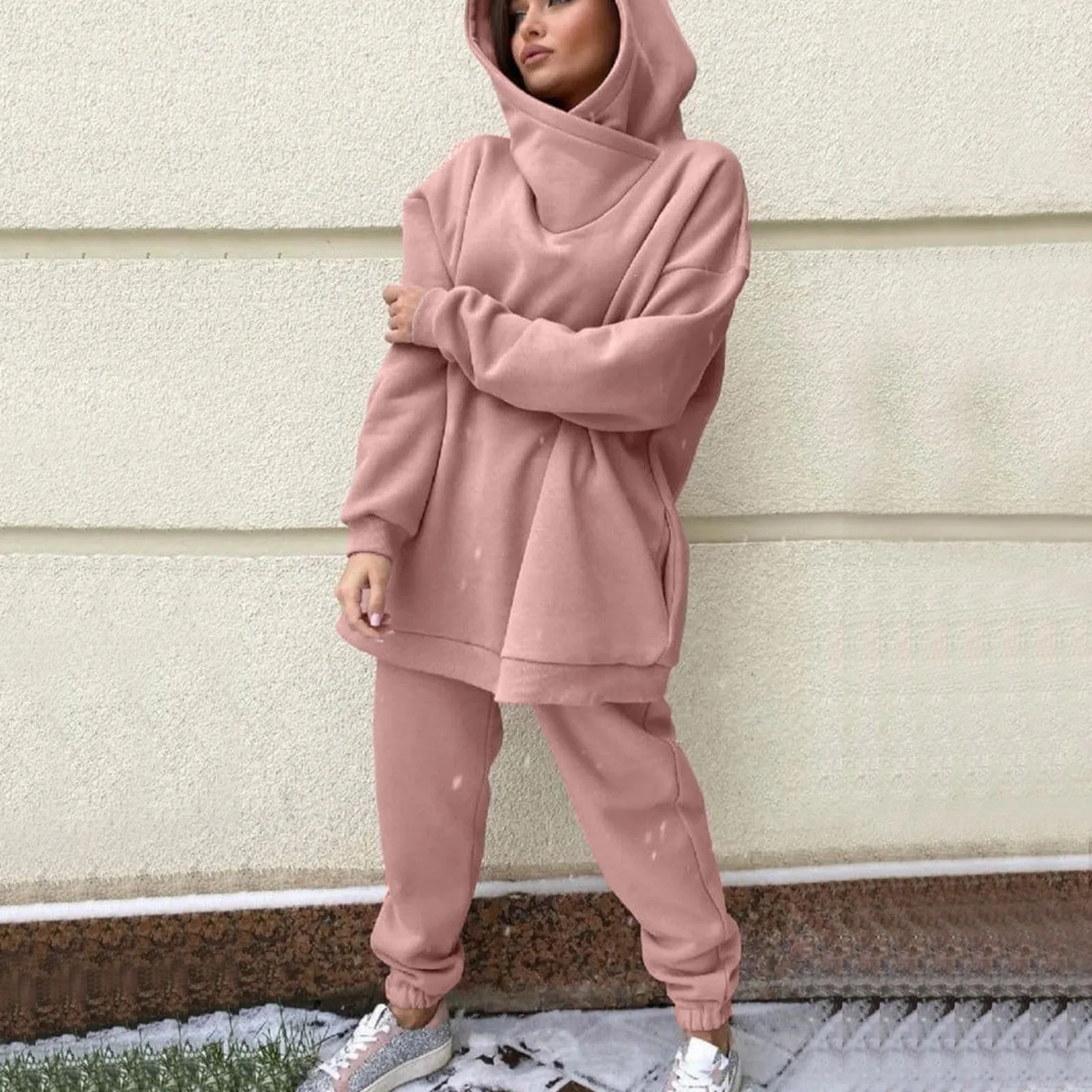 Autumn Winter 2024 Warm Lady Leisure Sports Suit Solid Color Round Neck Sweatshirt Women\'s Daily Pants Sets for 2 Pieces