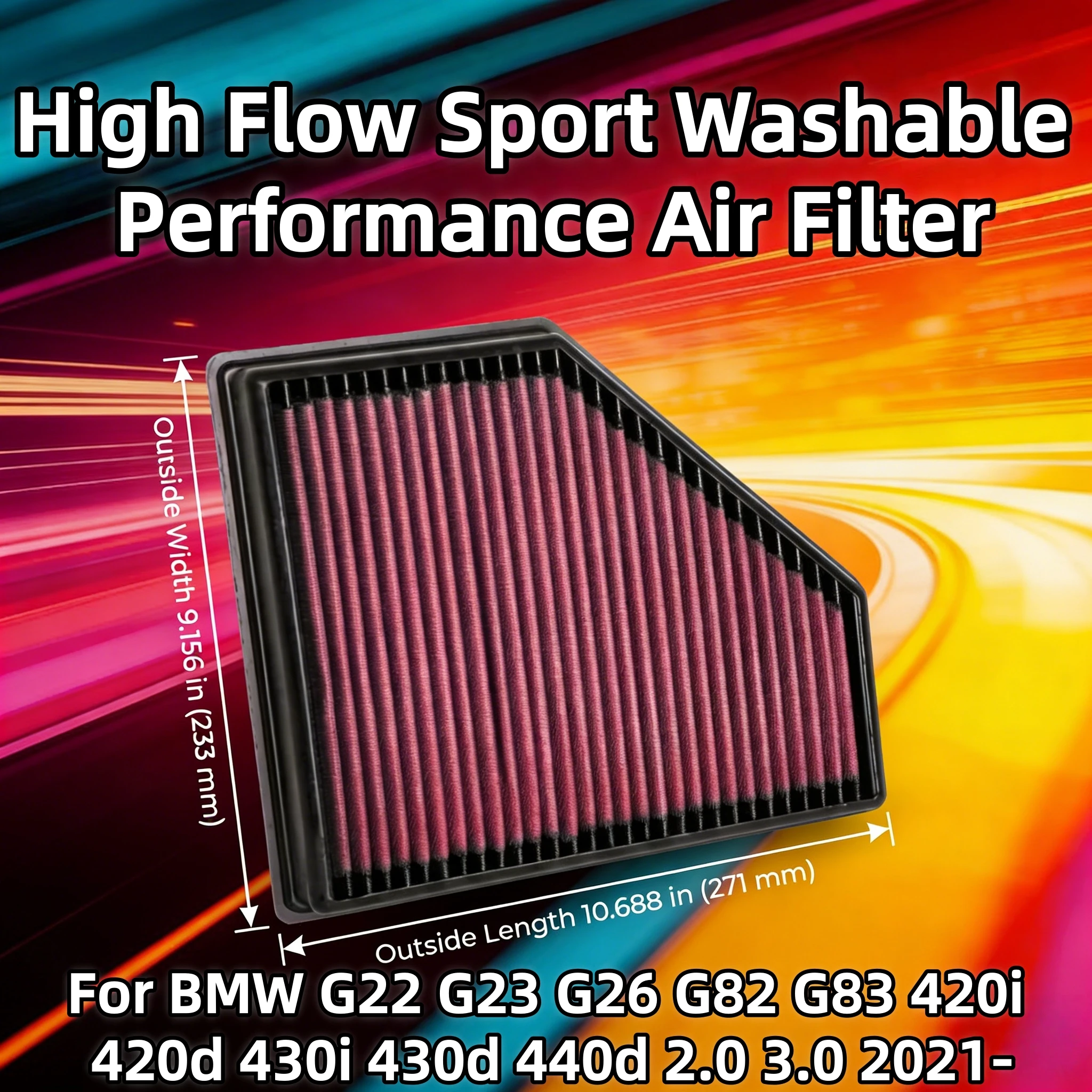 

For BMW G22 G23 G26 G82 G83 420i 420d 430i 430d 440d 2.0 3.0 2021- High Flow Sport Washable Performance Air Filter Replacement