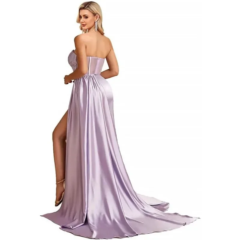 Wakuta Sexy Satin Prom Dress Long Ball Gown with Slit Mermaid Strapless Bridesmaid Wedding Party Vestidos for Women فساتين سهره