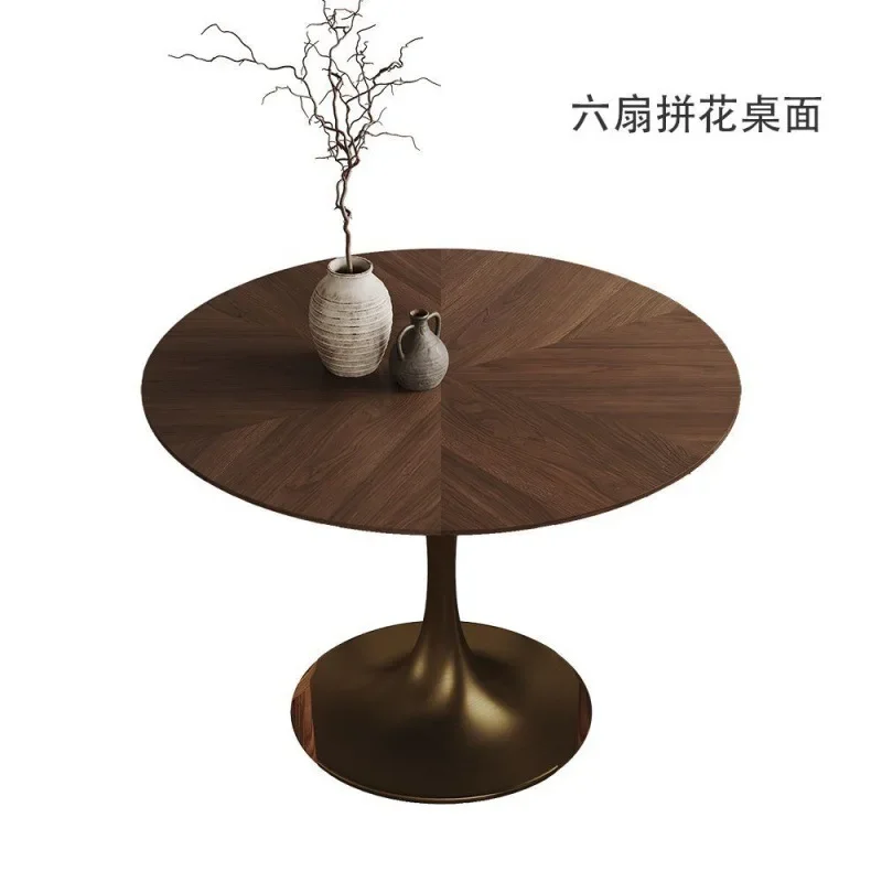 Vintage Solid Wood Small Round Table Household Small Unit Balcony Leisure Composite Rock Plate Negotiation Table and Chair Walnu