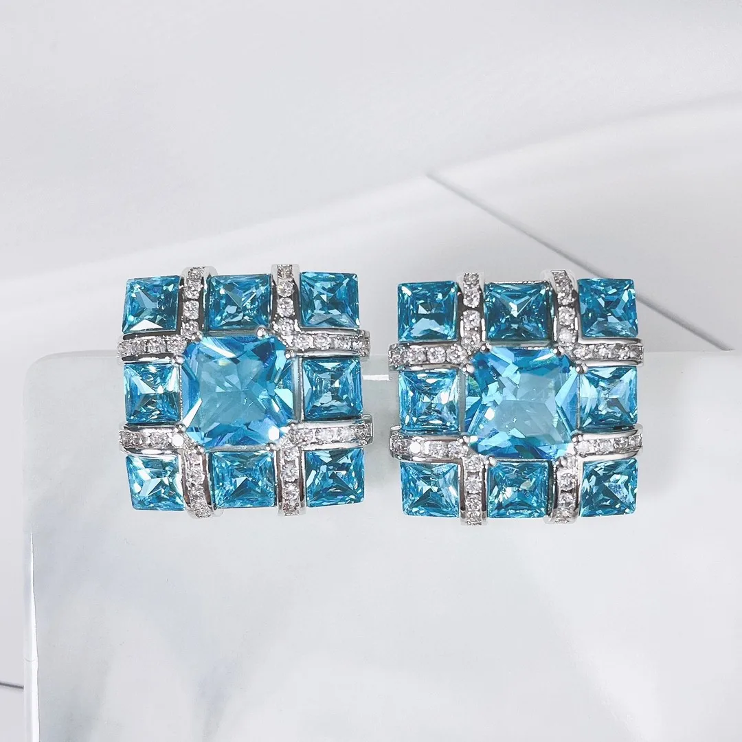 Bilincolor Square Micro-inlaid Zircon Earrings For Women