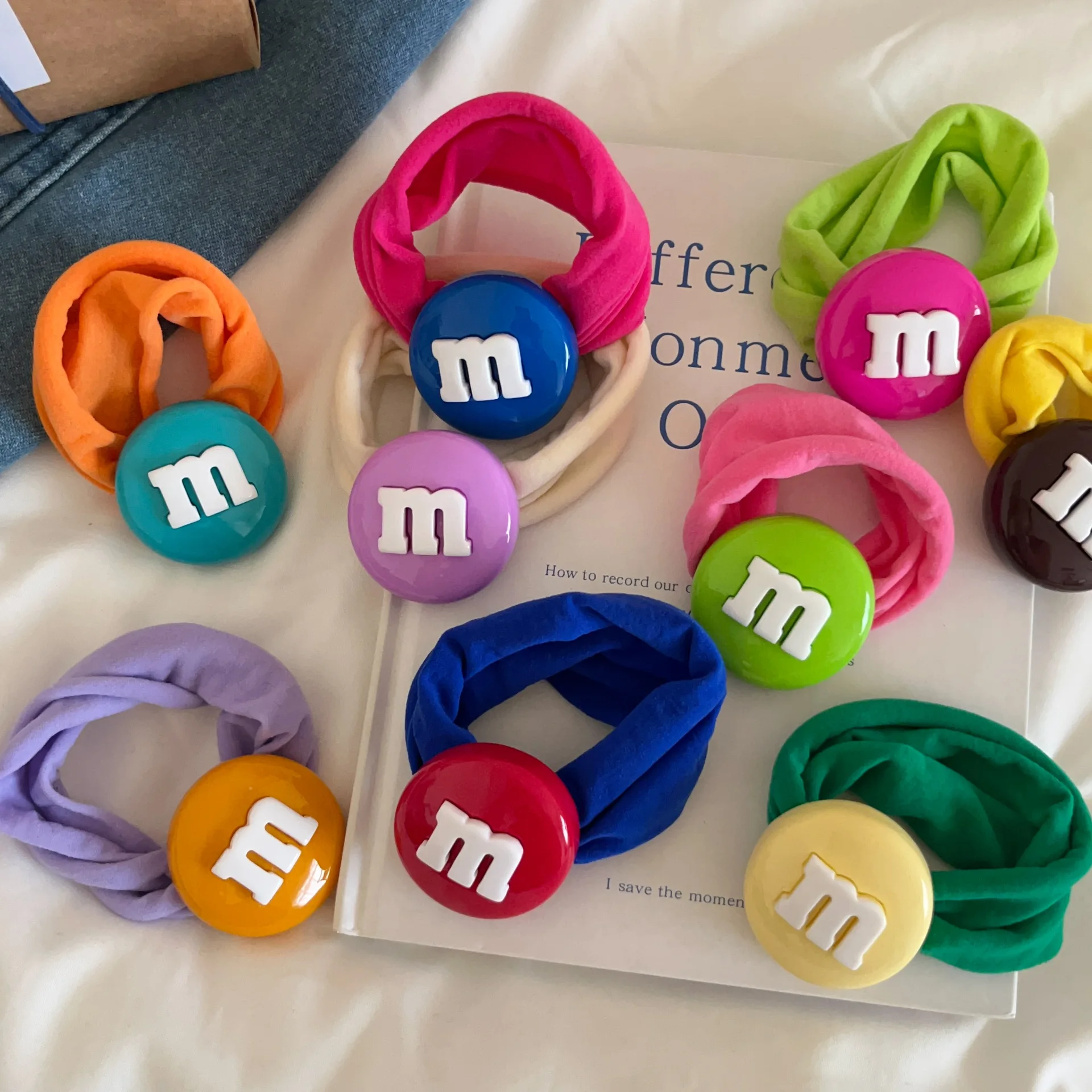 Cute Cartoon Candy Lady Hairband Multi-color Soft Elastic Hair Tie with Imitation Chocolate Beans Hair Accessory for Women
