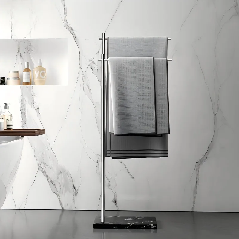 Floor-to-ceiling towel rack Stainless steel bathroom bathtub towel rack Marble removable towel hanger