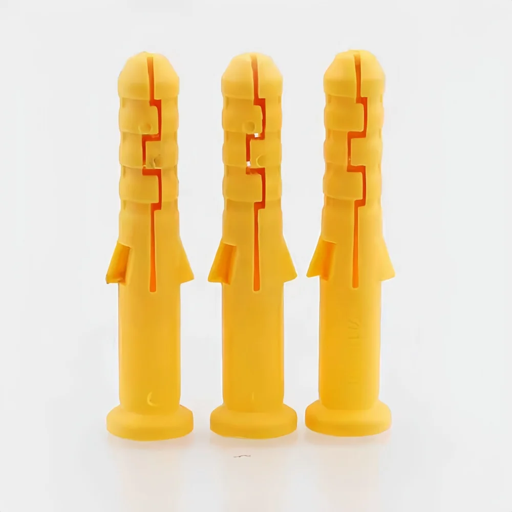 Yellow Ribbed Plastic Wall Anchor Plugs, Expansion Pipe Tube Rawl Plugs M6 M8 M10, Flexible Plastic Expansion Sleeve
