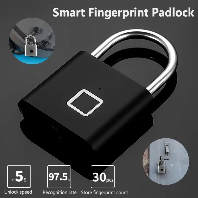 Fingerprint Padlock Anti-theft Waterproof Keyless Security Padlock Outdoor Lock Portable Smart Digital Lock Box Charging Port