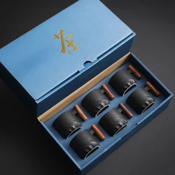 6pcs Set Ceramic Retro Espresso Coffee Cup With Wooden Handle Office Water Cup Tea Mug Ceramic Coffee Mug Handmade Tea Gift Box