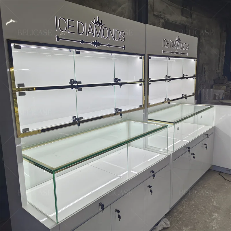 

customized.Jewelry Shop Display Necklace Glass Display Cabinet Jewels Watch Store Furniture Wooden Lockable Jewelry