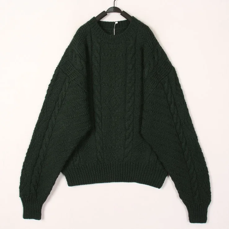 

Винтажный осенне-зимний вязаный шерстяной свитер ручной работы для женщин, кардиган с ажурным узором, длинными рукавами и круглым вырезом горловины.