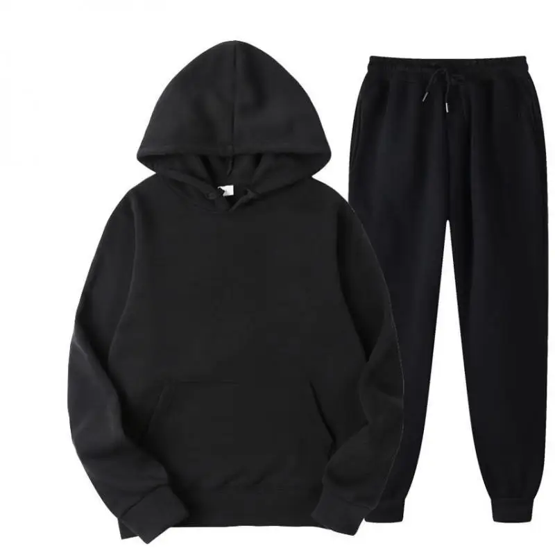 2024 neue Mode Herren und Damen Hoodie Set mit Plüsch einfarbigen Pullover, Casual Sports und gefälschten zweiteiligen Set