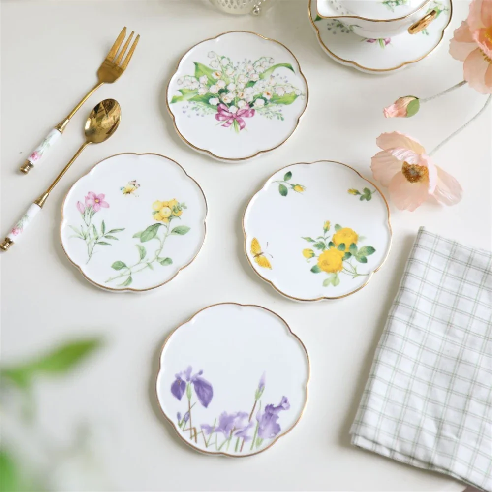 English-Style Afternoon Tea Coffee Coaster With Bell Orchid Plant Design Onderzetters Voor Glazen Ceramic Lace Coasters 11cm