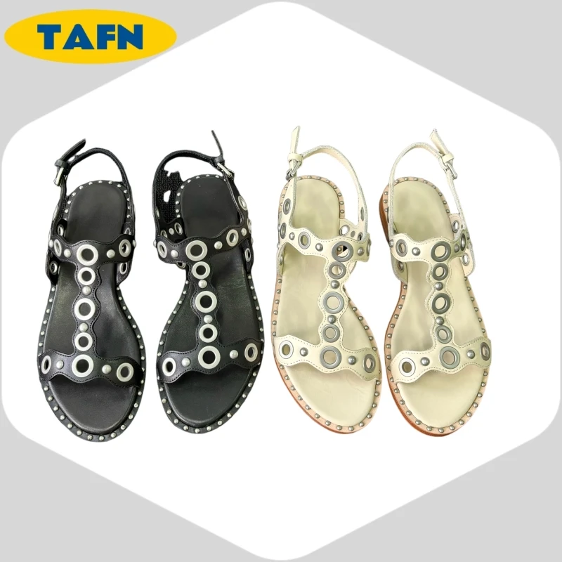 

Leather Rivets Sandals Roman Shoes Simple and Beautiful Lightweight Foam Footbed Slide Sandals Hiking-Ready Open Sandals AE2014