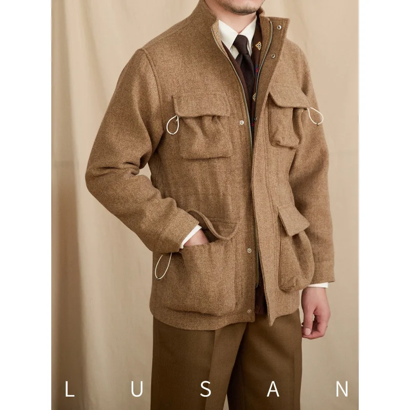 

Mr. Lu San Winter Commuting Outdoor Gentleman Workwear100%Wool Coat Stand Collar Retro Heavyweight Warm Jacket for Men