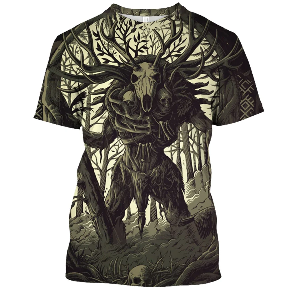 Demon Wendigo 3D Print Men's T Shirt Tops Harajuku Style Streetwear Daily Basic Short Sleeve Tees Summer Oversized Men Clothing