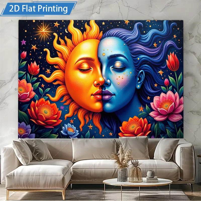 1pc Wall Tapestry "Sunny Moon Kiss Tapestry - Boho Floral Wall Hanging for Home Decor" - Image 4