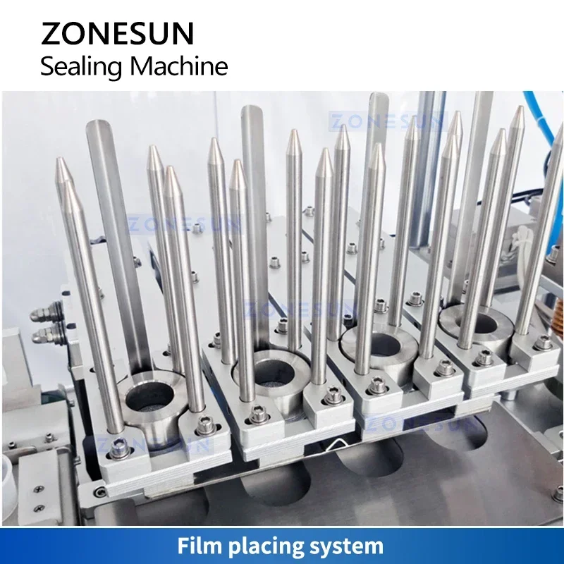 ZONESUN التلقائي سدادة الأكواب K آلة ختم الأكواب غطاء مسبق القطع معدات ختم الأكواب 4 رئيس آلة الختم الحراري ZS-HS4