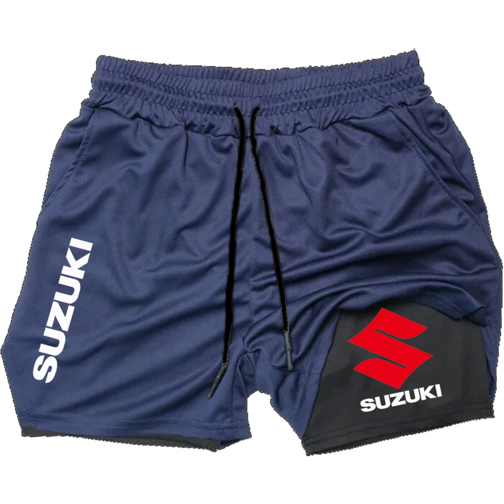 

SUZUKI Newest Shorts Men 2 in 1 Running Training Gym Shorts Fitness Joggers Jogging Summer Sports Shorts Workout Short Pants